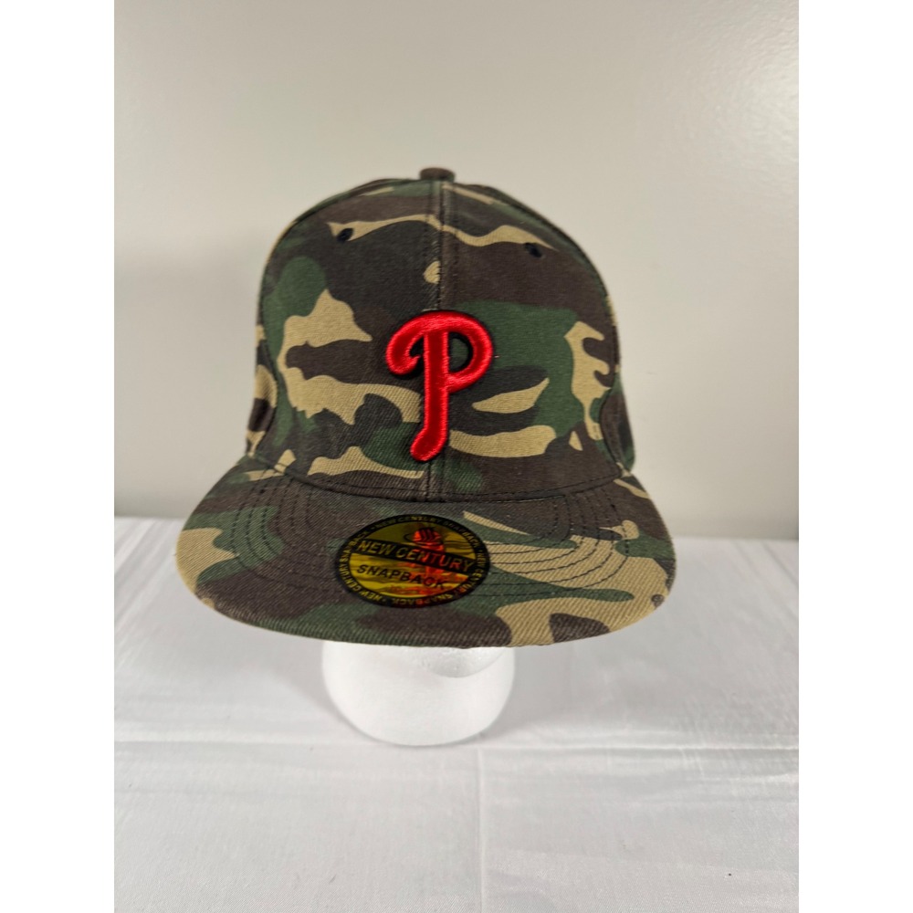 NWT New Century Camo Philadelphia Phillies Style P Snapback Hat Camouflage Cap